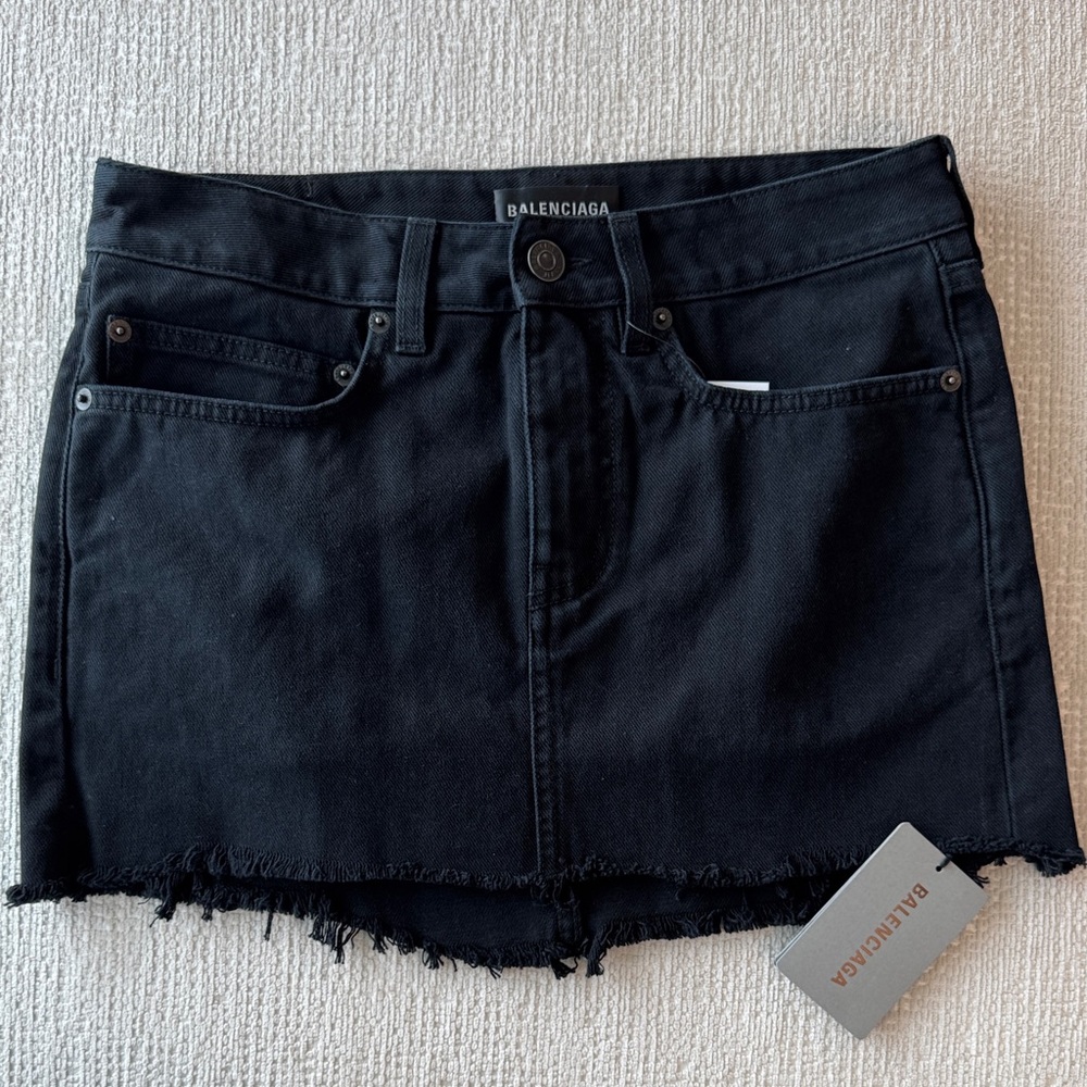 Balenciaga Black Frayed Hem Mini Skirt